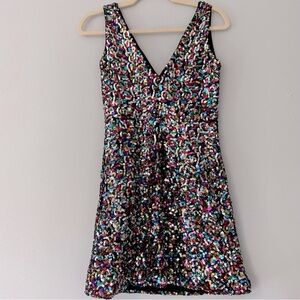 New Look Multi-colored Sequin V-neck Mini Dress